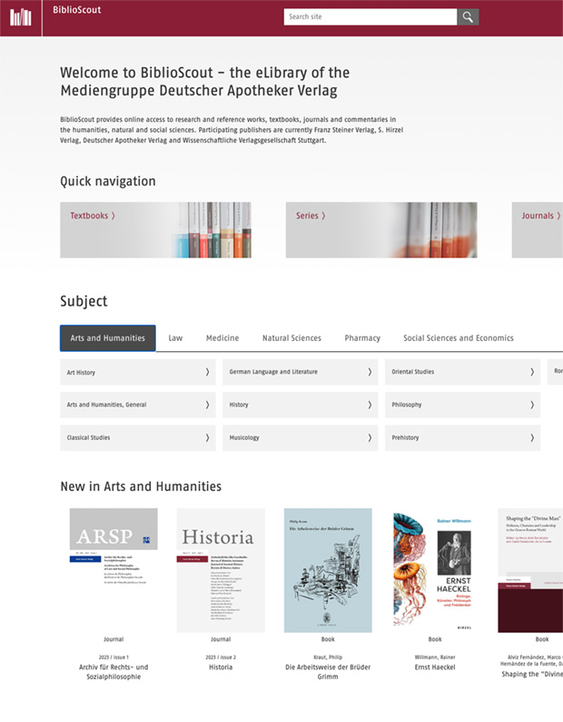 Screenshot of the Franz Steiner Verlag-eLibrary