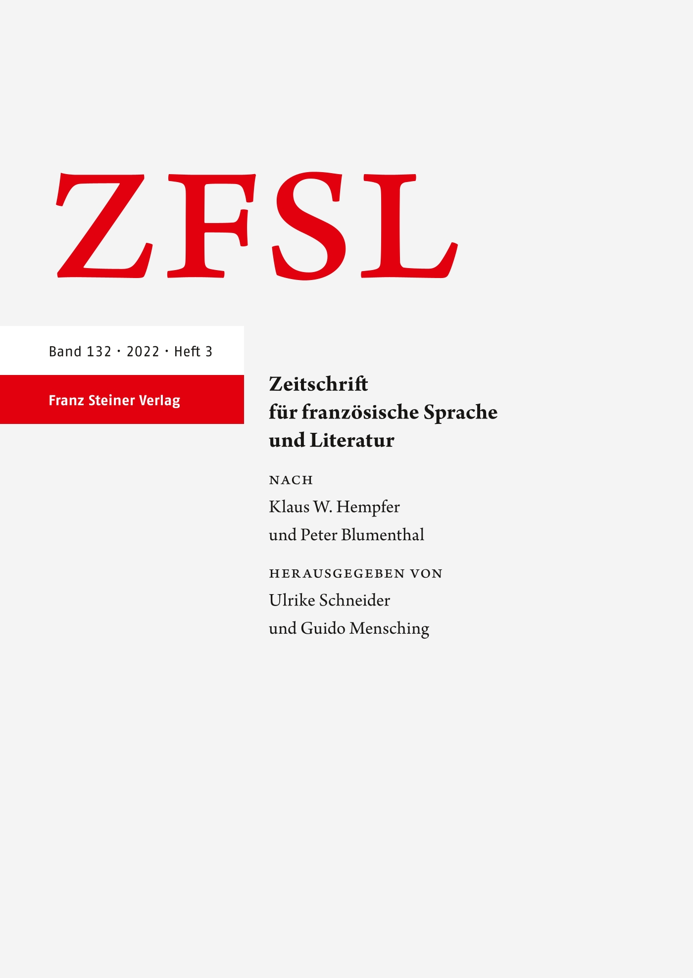 Zeitschrift für Französische Sprache und Literatur